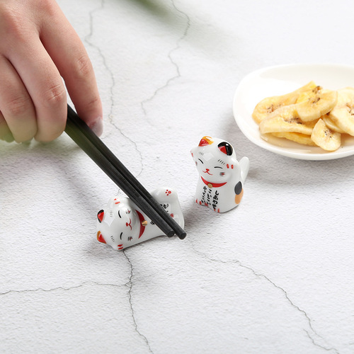 Lucky cat ceramic chopstick holder pen holder desktop decoration cute golden cat chopstick holder hotel household public chopstick holder