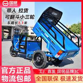 国威电动客货两用三轮车拉货家用小型电瓶车平板车电动车可上牌