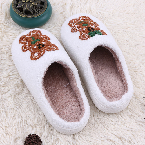 Autumn/Winter New Bear Cute Cartoon Cotton Slippers for Women, Winter Home Use Anti-Slip Couple Style Fleece Home Slippers