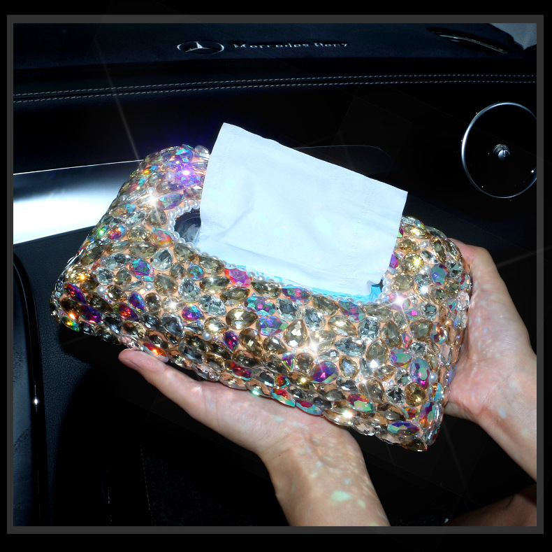 New product car interior car tissue box diamond-encrusted women's napkin paper box car interior decoration seat paper box