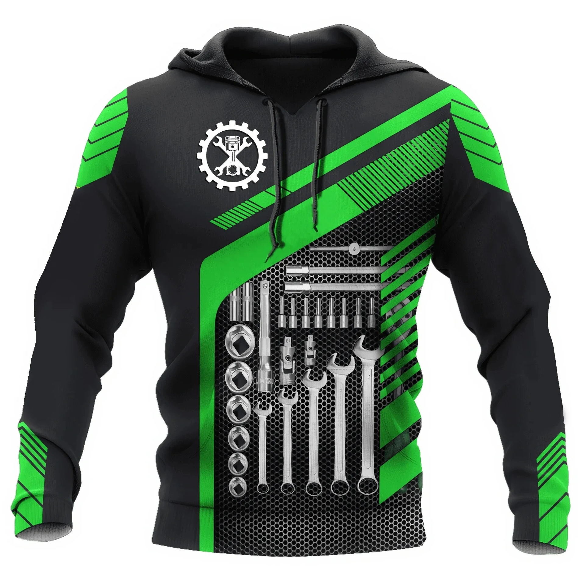 男式连帽运动衫复古T恤秋季服装机械师 3d印花上衣时尚街头连帽衫