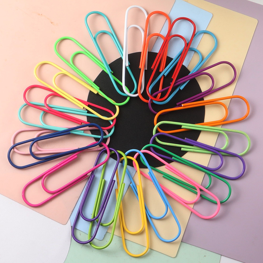 Venta de fábrica de clips de papel recubierta de color, clips de encuadernación de libros grandes, clips de papel plateado, material de oficina, clips de libros