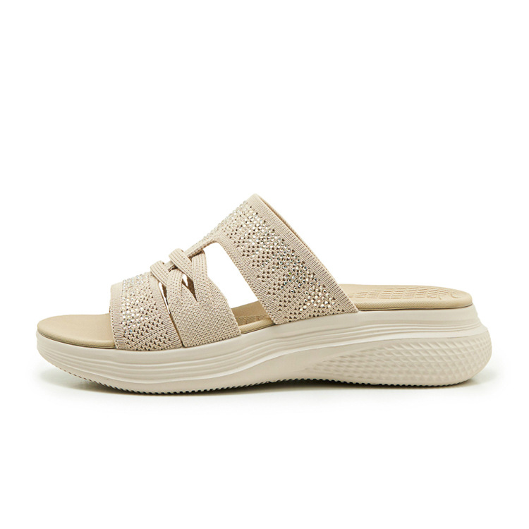 Dép sandal nữ xỏ ngón đế bệt đính đá lấp lánh — màu nâu, màu đen, xanh lam, màu mơ chi tiết 32