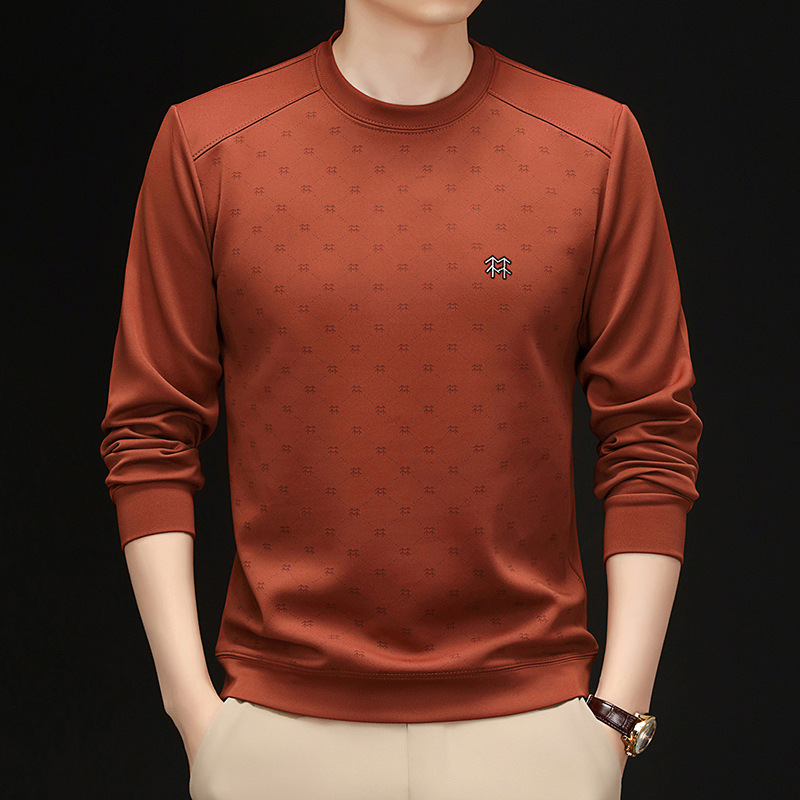 Young and Middle-aged Long-sleeved Sweater Men's Spring and Autumn Round Neck Casual Middle-aged Dad's Printed Base T-shirt