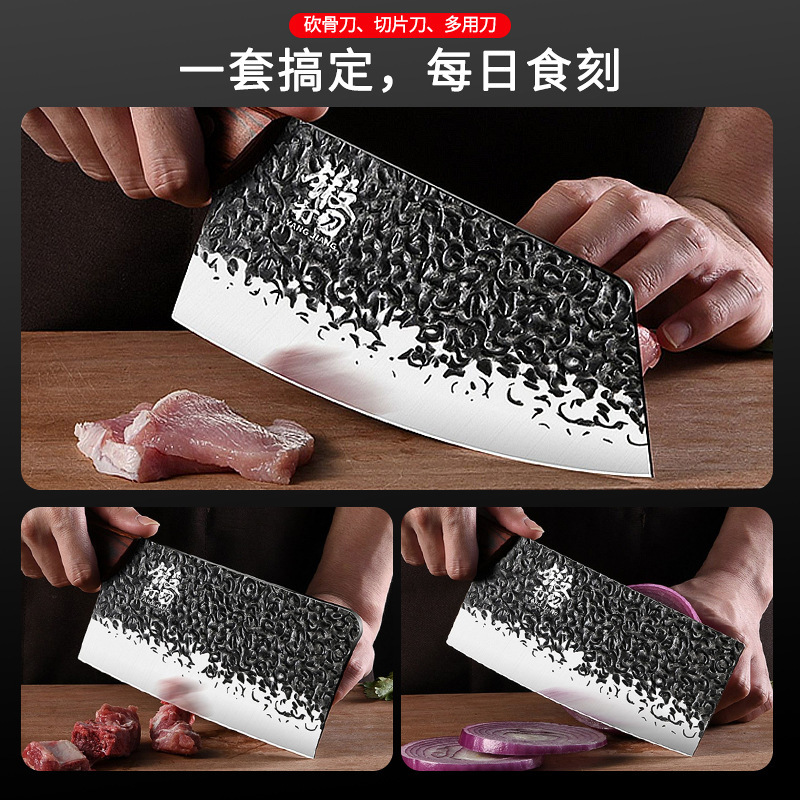 Cuchillo de cocina doméstico Longquan cuchillo de corte de hueso conjunto de cuchillo de corte de cocina completo sin molienda forjado afilado cuchillo de corte de carne acero manganeso
