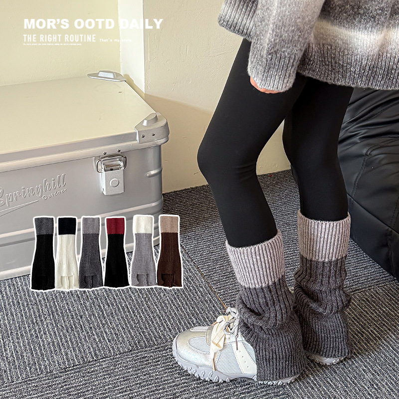 Botas de algodón para niños calcetines de mujer color contrastante calcetines de pantorrilla de empalme japonés retrógrado delgado otoño y invierno coreano chicas calcetines de pila