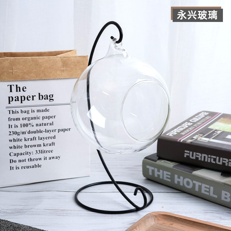 Opening glass ball DIY micro landscape vase wedding furniture decoration hanging iron frame creative crafts wholesale