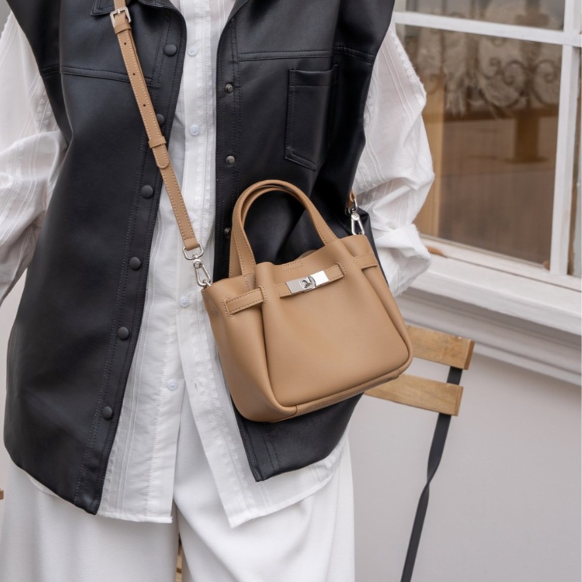 Genuine Leather Niche Design Handheld Basket Bag For Women 2026 New High-End Retro Trendy Crossbody Bucket Bag - Thumbnail 3