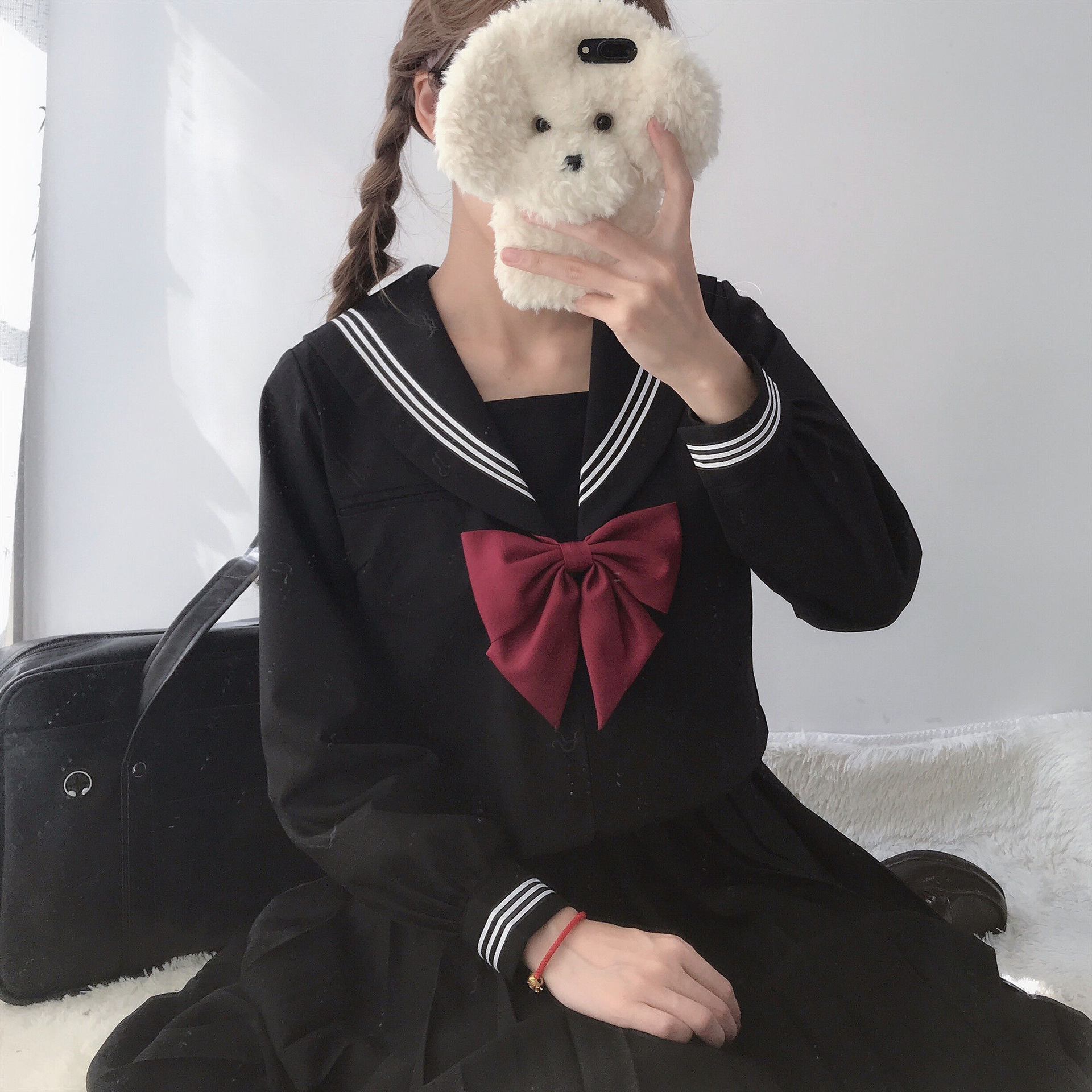 Basic Black Three-Striped Sailor Uniform Authentic Bad Girl Style Long Skirt Set Japanese School Style Jk Uniform Jk Skirt