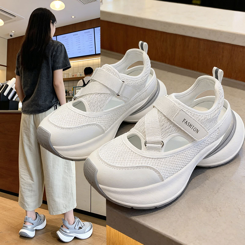 Qadın üçün ventilyasiyalı qalın altlıqlı velcro sandalet