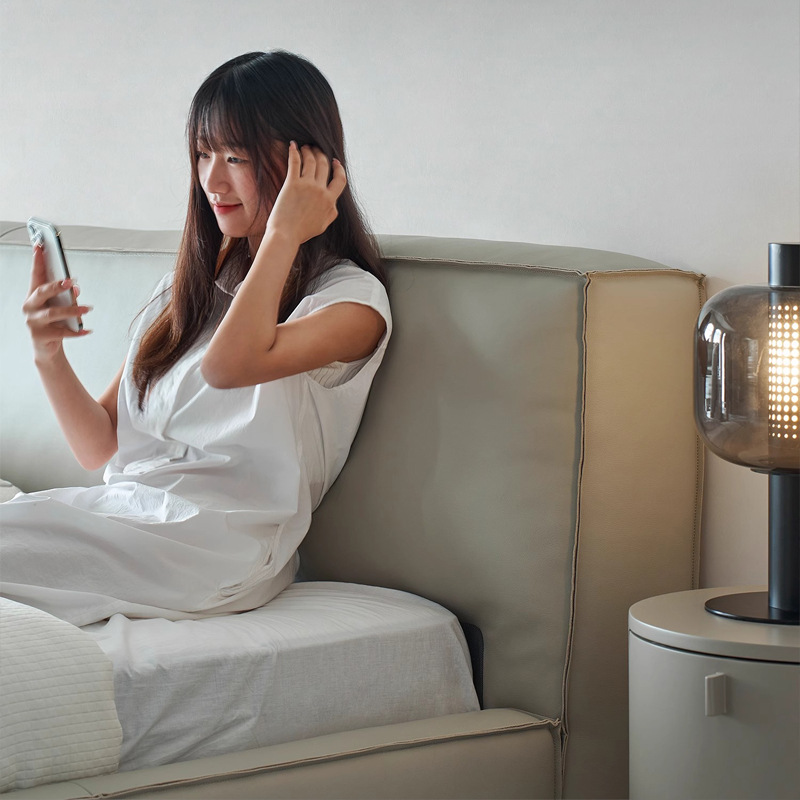 Toast italiano minimalista cama de cuero real moderno dormitorio principal de alta gama elegante cama de cuero completo cama doble cama de boda de diseño