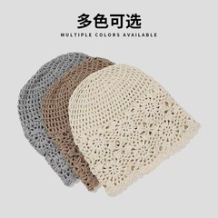 手工钩棉线堆堆帽女士夏季透气包头帽镂空编织日系帽子