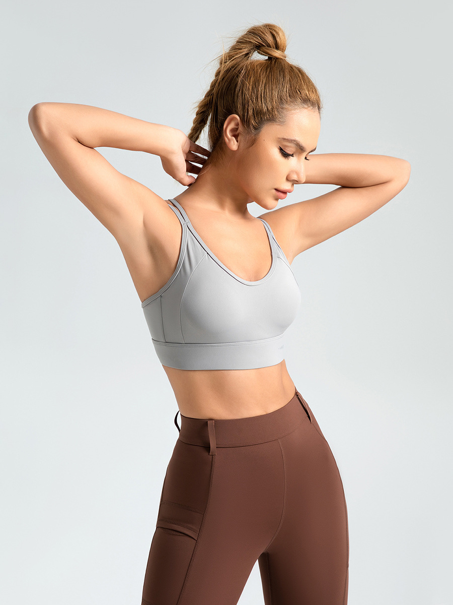 Sujetador deportivo transfronterizo con doble tirante, cierre de gancho en la espalda, efecto push-up, recogida lateral de senos, sujetador de yoga.