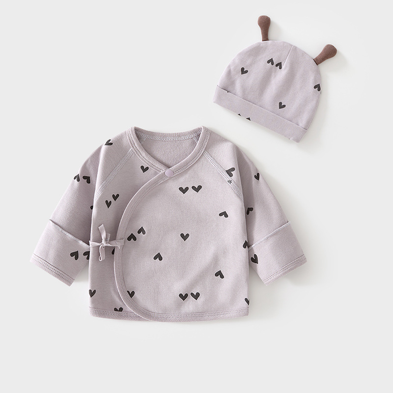 Newborn Baby Half-Back Cotton Clothing, Solid Color, Spring and Autumn Style, Newborn Gift Set with Hat, Monk-Style Outfit, Baby Top