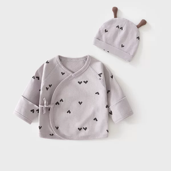 Newborn Baby Half-Back Cotton Clothing, Solid Color, Spring and Autumn Style, Newborn Gift Set with Hat, Monk-Style Outfit, Baby Top