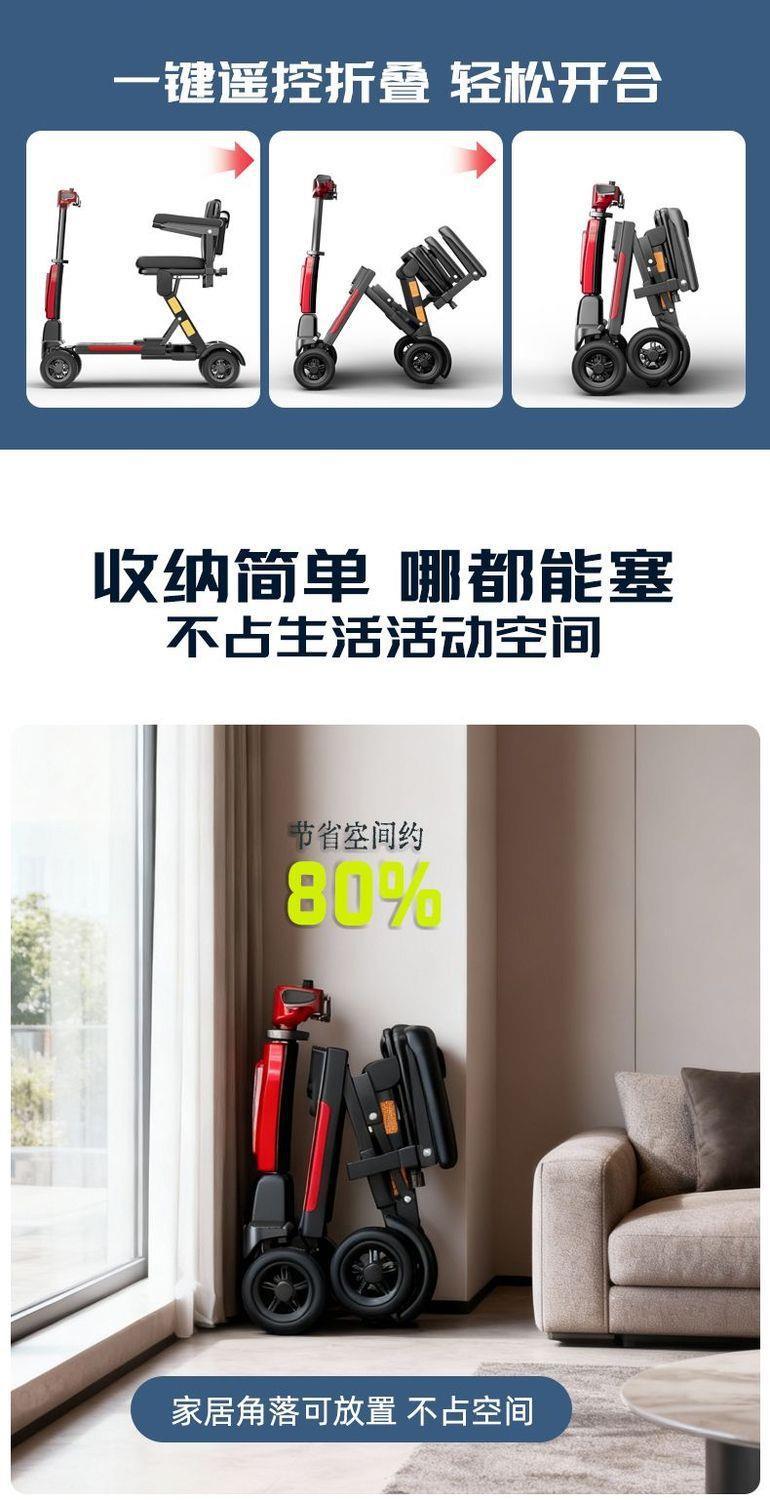 Elderly Mobility Scooter, Automatic Folding High-End Lightweight Electric Four-Wheeler, Small Electric Vehicle for Elderly Travel