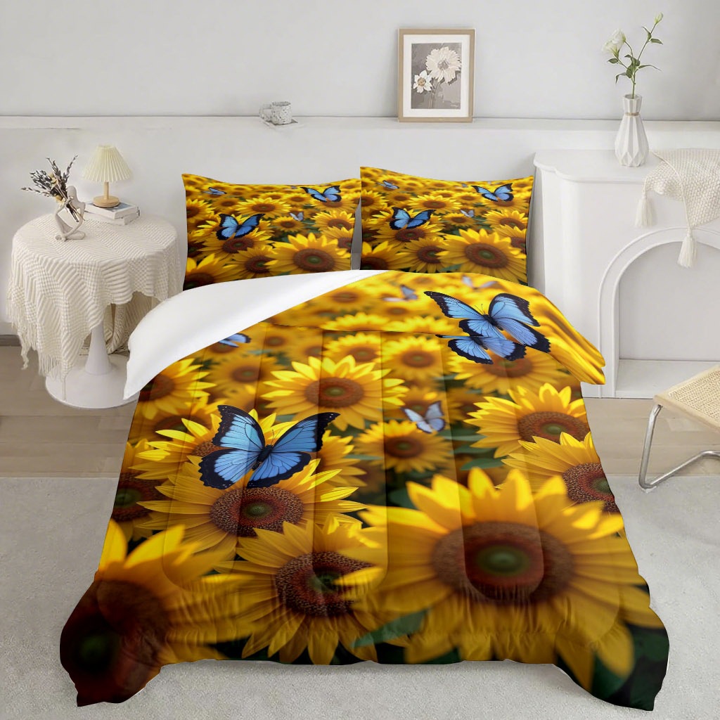 TEMU / JIT transfronterizo nuevo girasol 3D impresión digital 180gms colcha colcha almohada conjunto suministro directo de fabricantes