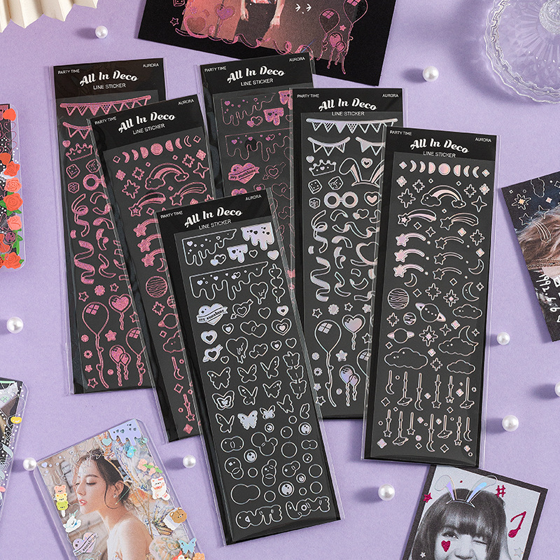 Colorido aurora líneas DIY collage material extraíble sin fisuras mano cuenta láser pegatinas goo tarjeta foto pegatinas
