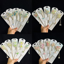 新款发饰时尚女生简约合金亚克力花朵水钻缀流苏单股发簪古风簪子