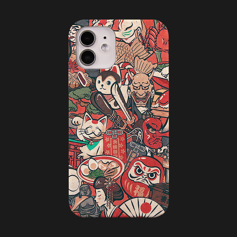 Japanese Tattoo Lucky Cat Film for Apple 14Pro Phone Case 13Promax/12/11/x/xr Hard Case