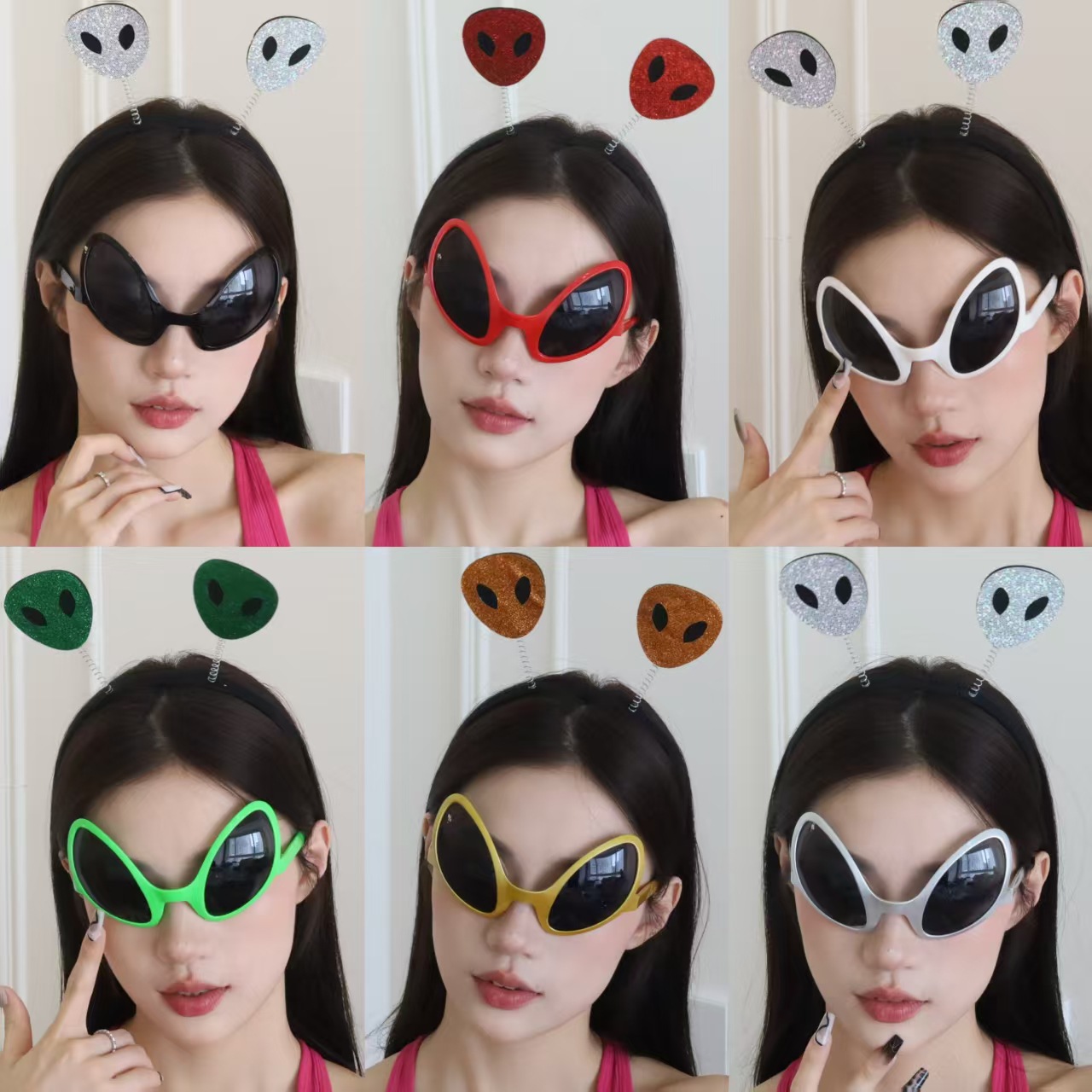 赛博朋克风欧美太阳镜搞怪外星人眼镜派对装饰头箍party跨境眼镜