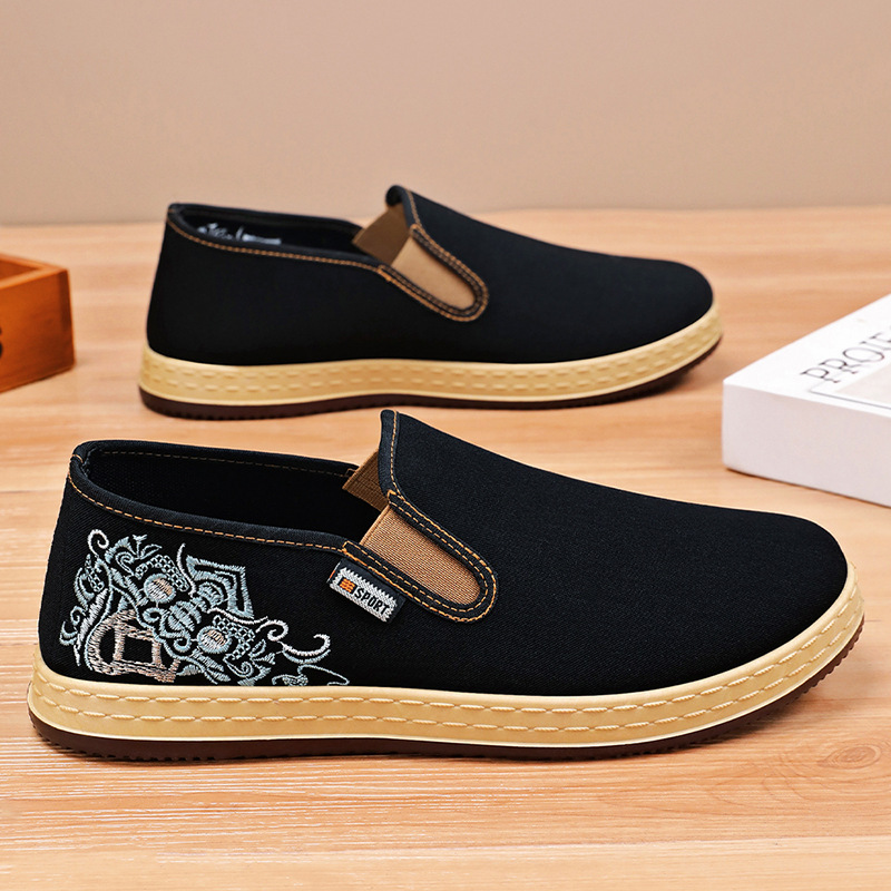 Pánské boty nové čínské vyšívané plátěné boty v etnickém stylu s mělkými ústy, jednoduché boty s jedním pedálem, běžné boty staré pekingské látkové boty_voghion.com