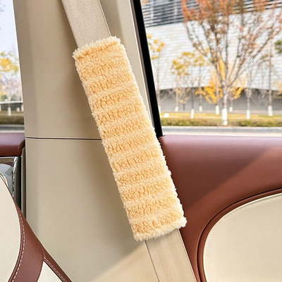 Blue Rain Plush Car Seatbelt Shoulder Pad Cute Car Seatbelt Cover Simple Soft Anti-Strangling Seatbelt Protector (Seat belt shoulder pad) - moon-velvet-striped-shoulder-pad-in-yellow