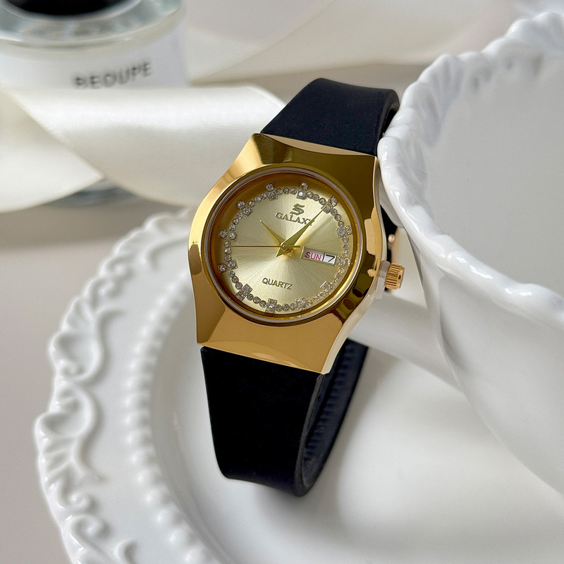 Galaxy New High-End Retro Fashion Dual Calendar Women's Watch, Light Luxury Rhinestone Dial Round Wristwatch, Cross-Border Supply Galaxy New High-End Retro Fashion Dual Calendar Women's Watch, Light Luxury Rhinestone Dial Round Wristwatch, Cross-Border Supply