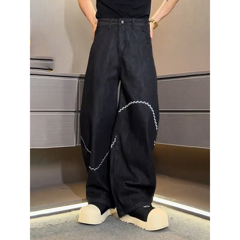 Nicho jeans de pierna de bordado hombre verano retro americano relajado casual de alto perfil pantalones de machete