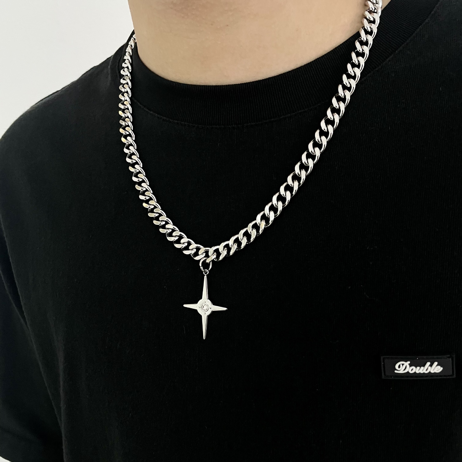 Collier cubain pour homme, style hip-hop, streetwear, personnalité, mode, avec pendentif croix en diamant, accessoires pour femme_voghion.com