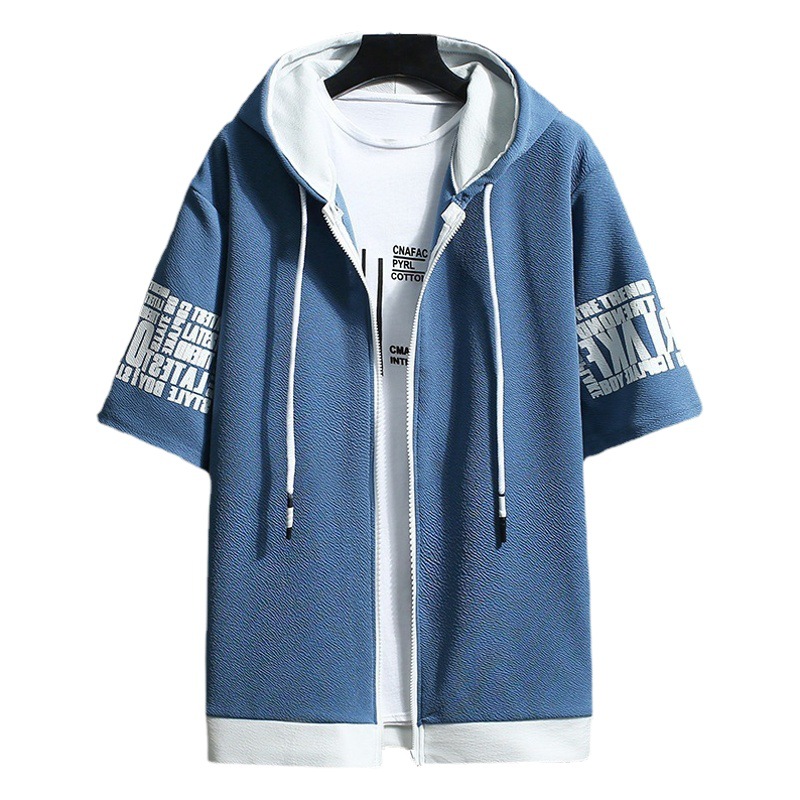 Hombres de manga corta de primavera y verano nueva ropa con capucha estilo coreano de moda SLIM-Fit cremallera abrigo chaqueta casual chaqueta de los hombres