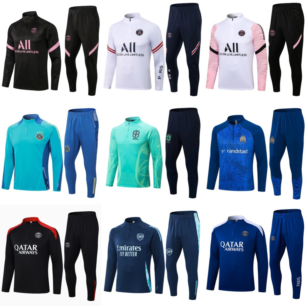 Long-Sleeved Suit Half-Zip Jersey Chelsea Inter Milan Atletico Madrid Paris Training Uniform Football Uniform Wholesale Dropshipping
