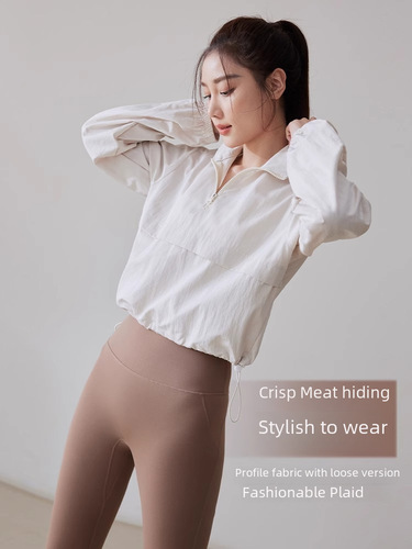 Autumn and Winter Stand Collar Half-length Toning Sporty Fashion Jacket for Women Loose Breathable Slimming Yoga Clothes Running Fitness Long-sleeved