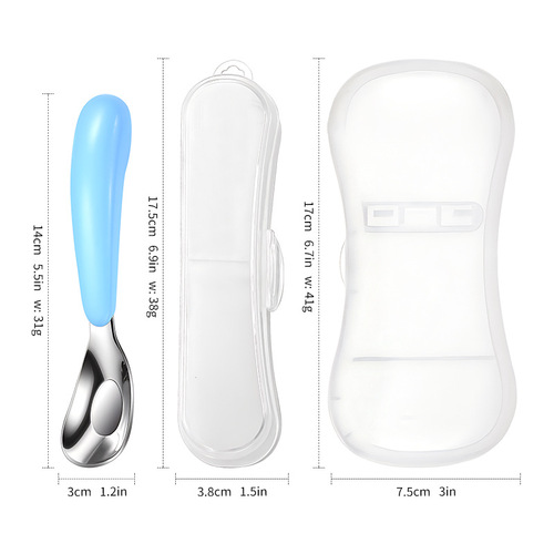 Factory direct sales stainless steel Yuanbao spoon children's baby household anti-fall food supplement spoon Amazon 304 Yuanbao spoon