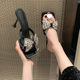 2025 New Square Toe Rhinestone Bow Fairy Sandals Summer Outer Wear Fashionable Slip-Ons Stiletto High Heels