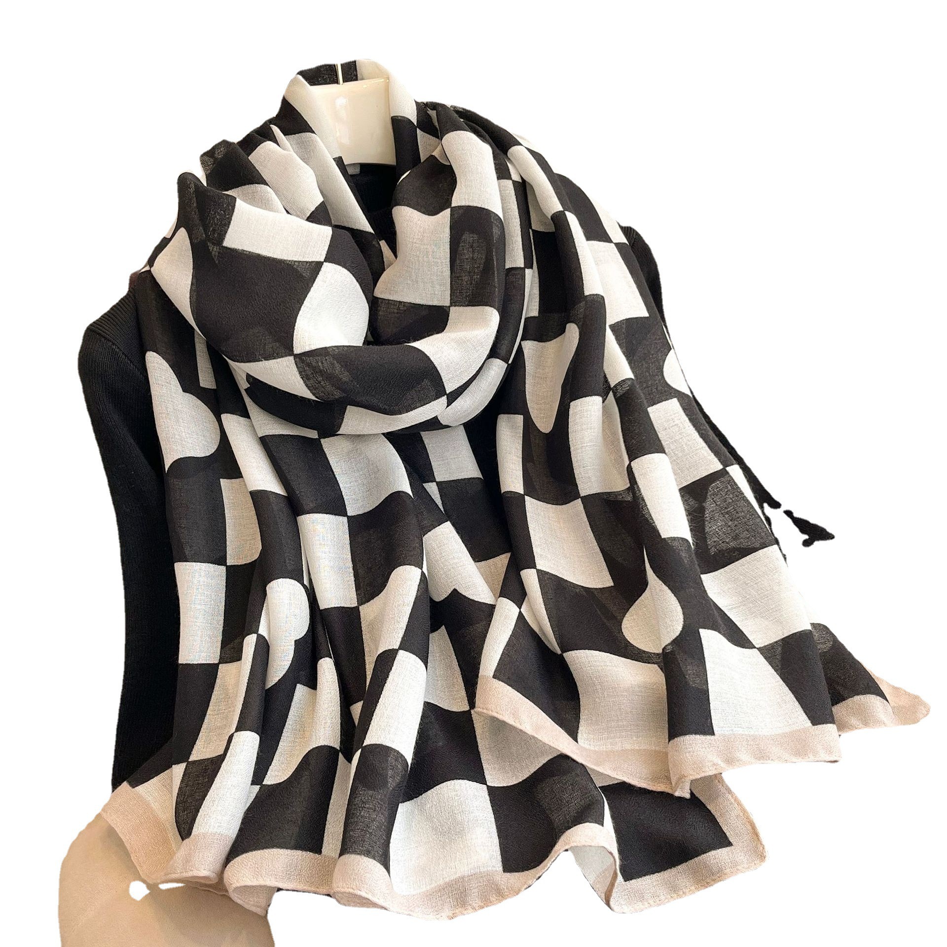 Sciarpa Donna 2023 Sciarpa in cotone e canapa primaverile e autunnale Sciarpa calda autunnale e invernale Camera estiva con aria condizionata_voghion.com