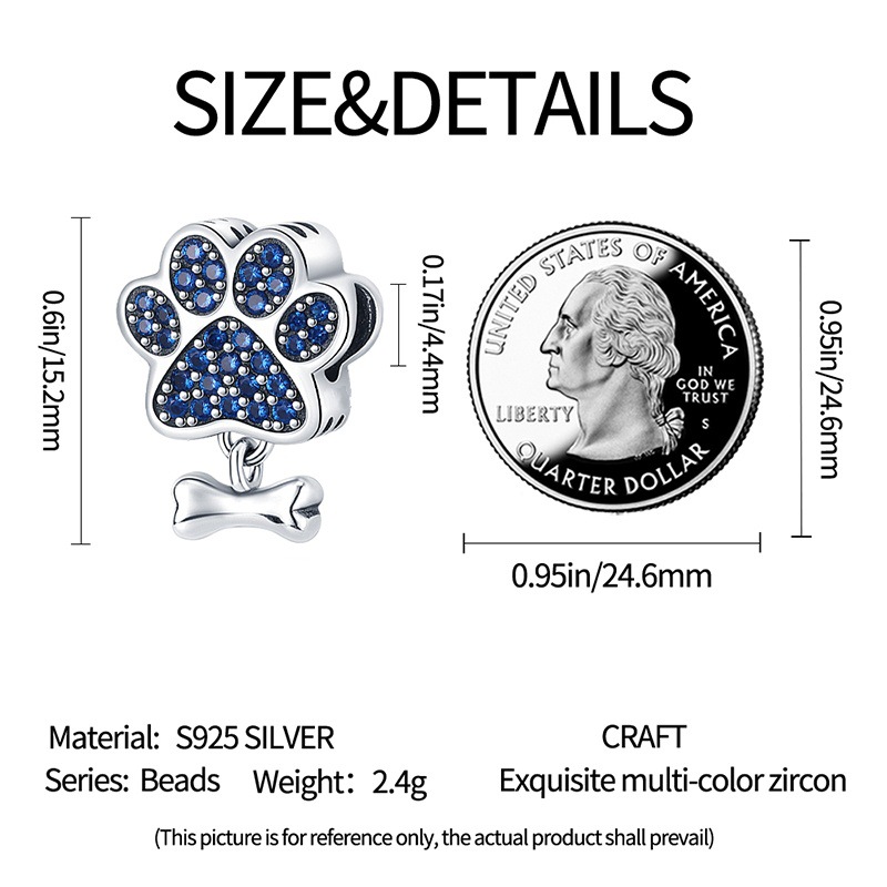 1 Piece Hole 4~4.9mm White Copper Zircon Silver Plated Paw Print Unforgettable Pendant display picture 4