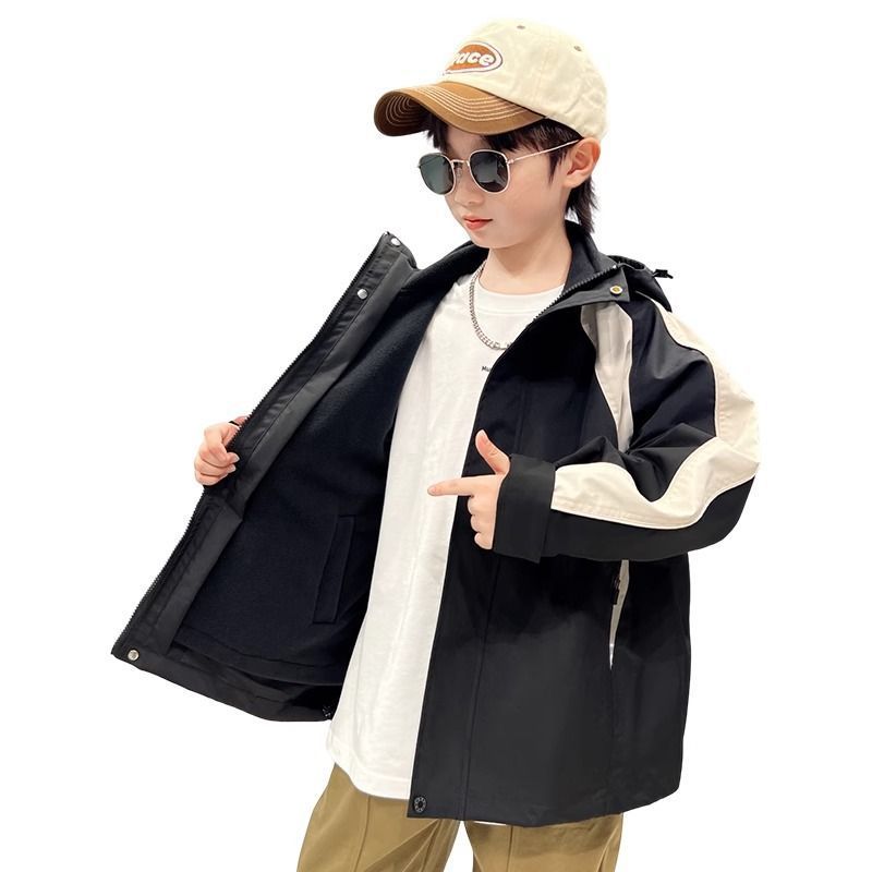 Chaqueta de niño tres en uno más chaqueta gruesa de terciopelo Otoño e invierno Chaquetas de estilo occidental para niños grandes y medianos