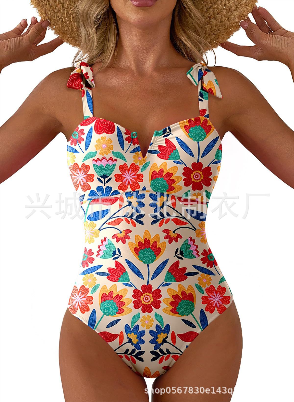 2026 nuevo amazon mujer monótono trajes de baño abdominales V-collar lazos de hombro plegado de cubierta completa image 11