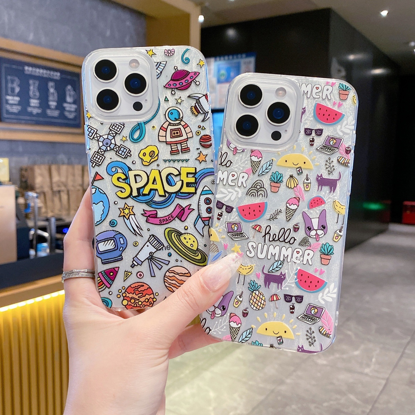 夏日涂鸦适用VIVO V70 Y6卡通羽纱手机壳Y05 Y500I创意情侣套外贸