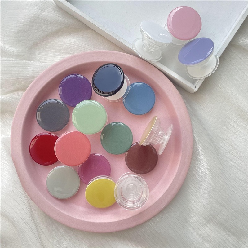 透明滴胶手机气囊支架LOGO折叠粘贴式简约马卡龙纯色礼品支撑电影