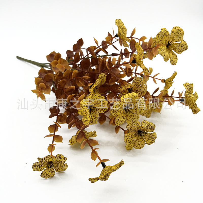 유칼립투스 보라색 갈조색 잔디 노란색 꽃