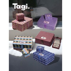 Tagi.首饰枕头提花首饰盒大容量复古便携mini双层子母收纳盒