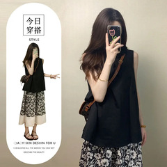 港风显瘦两件套装女2025夏季时尚气质减龄无袖上衣搭配碎花半身裙
