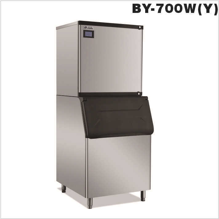 Venta directa de máquina de hielo Jingbaiyu, equipo comercial para bebidas de té de frutas con hielo en forma de luna de 700 libras, máquina de hielo automática de tipo dividido.