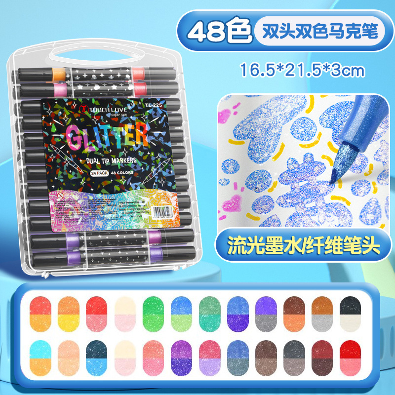 双頭グリッターハイライター真珠光沢のあるマーカーペングリッターマーカーペン児童生徒絵画ハンドブックグリッターペン|undefined