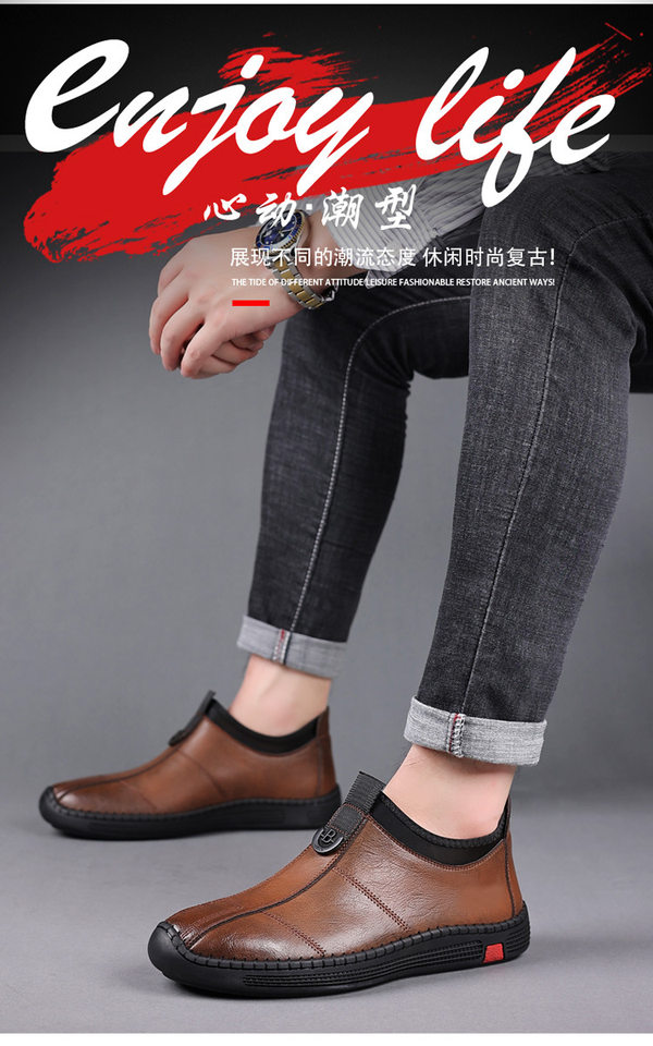 Giày da nam cổ thấp lót nhung giữ ấm, giày lười da bò thoáng khí chống trượt gót thấp 1–3 cm — GX2088 màu nâu, GX2088 màu đen chi tiết 4
