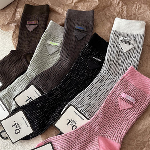 Triangle cloth label double needle jewelry socks European socks women's socks Liaoyuan socks heavy industry Net red socks cotton socks tide socks autumn and winter