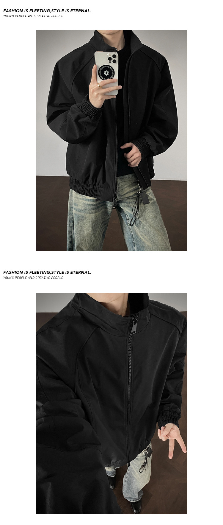 Bomber Cleanfit destrutturato con colletto alto da uomo, modello baseball corto in stile americano con spalla strutturata_voghion.com