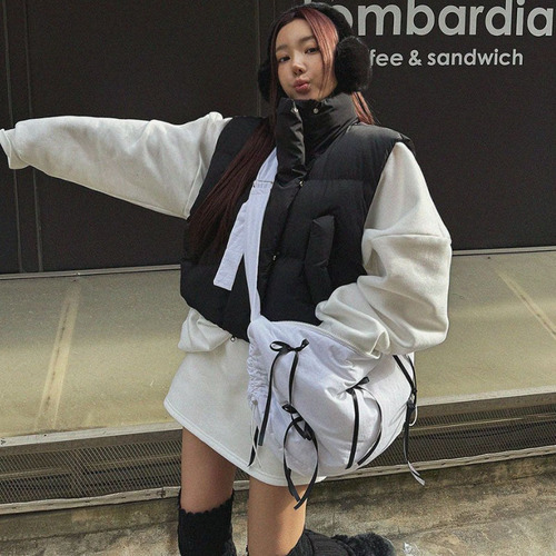 Korean new style large capacity dumpling pocket versatile casual bow strap crossbody down jacket bag